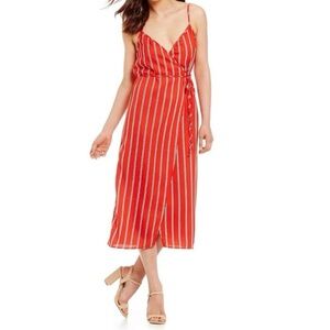 Wayf Red and White Striped Midi Dress